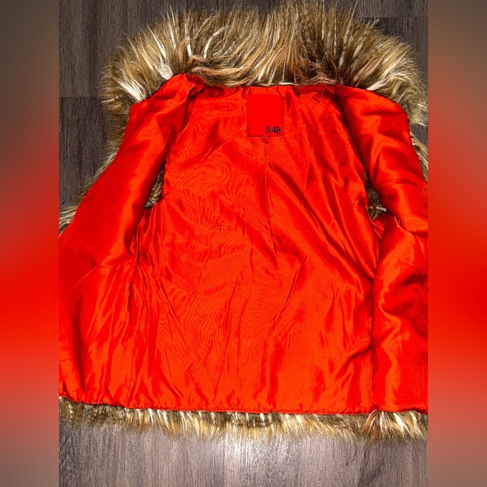 Luxury Brown Faux Fur Vest Orange Satin Lined Cozy Winter Glam Boho - Picture 7 of 9